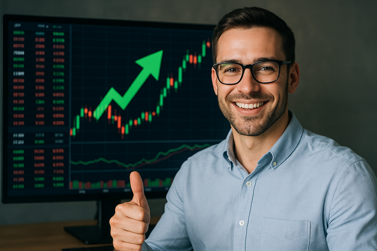Trader celebrating stock market success